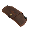 Small Soft Leather Eye Glasses Case in Brown, angled view with sunglasses temple visible