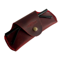 Small Soft Leather Eye Glasses Case in Red, angled view with sunglasses temples visible poking out