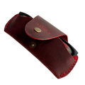 Small Soft Leather Eye Glasses Case in Red, angled view with black-framed eyeglasses tucked inside