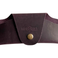 Small Soft Leather Eye Glasses Case in Plum, closed, front view with embossed Hedonist logo and snap closure