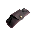 Small Soft Leather Eye Glasses Case in Plum, angled view with sunglasses temples visible poking out both sides