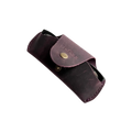 Small Soft Leather Eye Glasses Case in Plum, open, angled top view with black-framed eyeglasses inside