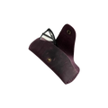 Small Soft Leather Eye Glasses Case in Plum, angled view with black-framed eyeglasses tucked inside