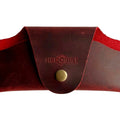 Small Soft Leather Eye Glasses Case in Red, closed, front view with embossed Hedonist logo and snap closure