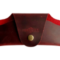 Small Soft Leather Eye Glasses Case in Red, closed, front view with embossed Hedonist logo and snap closure