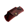 Small Soft Leather Eye Glasses Case in Red, angled view with sunglasses temples visible poking out