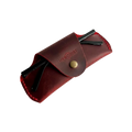 Small Soft Leather Eye Glasses Case in Red, angled view with sunglasses temples visible poking out