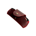 Small Soft Leather Eye Glasses Case in Red, angled view with black-framed eyeglasses tucked inside