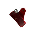 Small Soft Leather Eye Glasses Case in Red, open, angled top view with black-framed eyeglasses inside