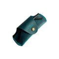 Small Soft Leather Eye Glasses Case in Teal, angled view with sunglasses temples visible poking out