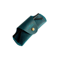 Small Soft Leather Eye Glasses Case in Teal, angled view with sunglasses temples visible poking out