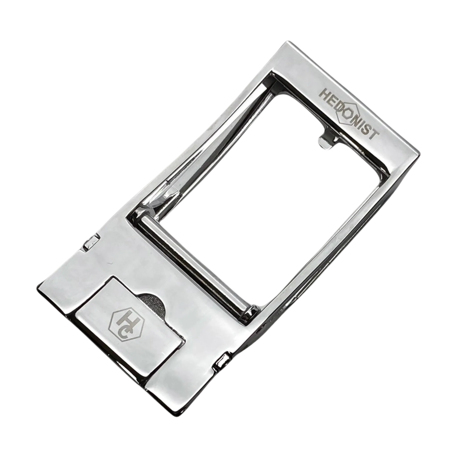 Steel ratchet belt buckle, 1.38 inch, back locking system close-up