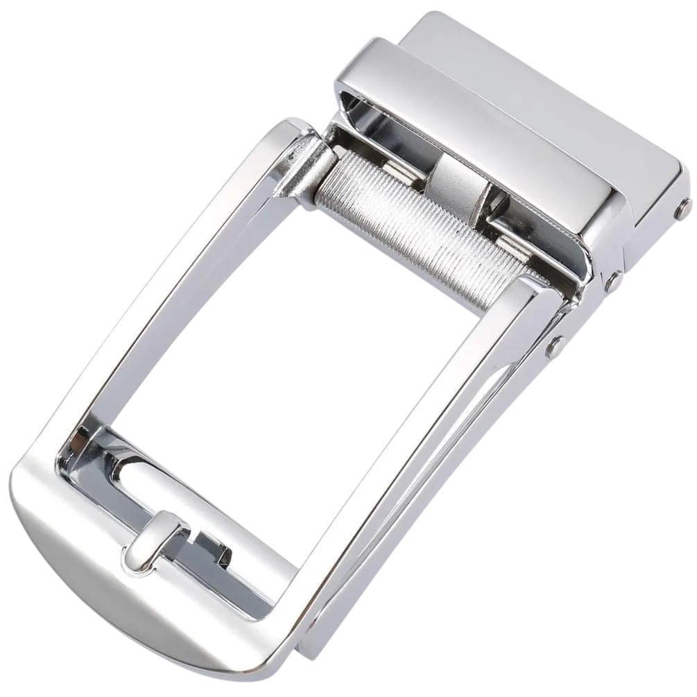 Steel ratchet belt buckle, 1.38 inch, polished front view