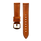 Tan flat leather Apple Watch band with buckle and holes