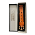 Tan flat leather Apple Watch band, front view