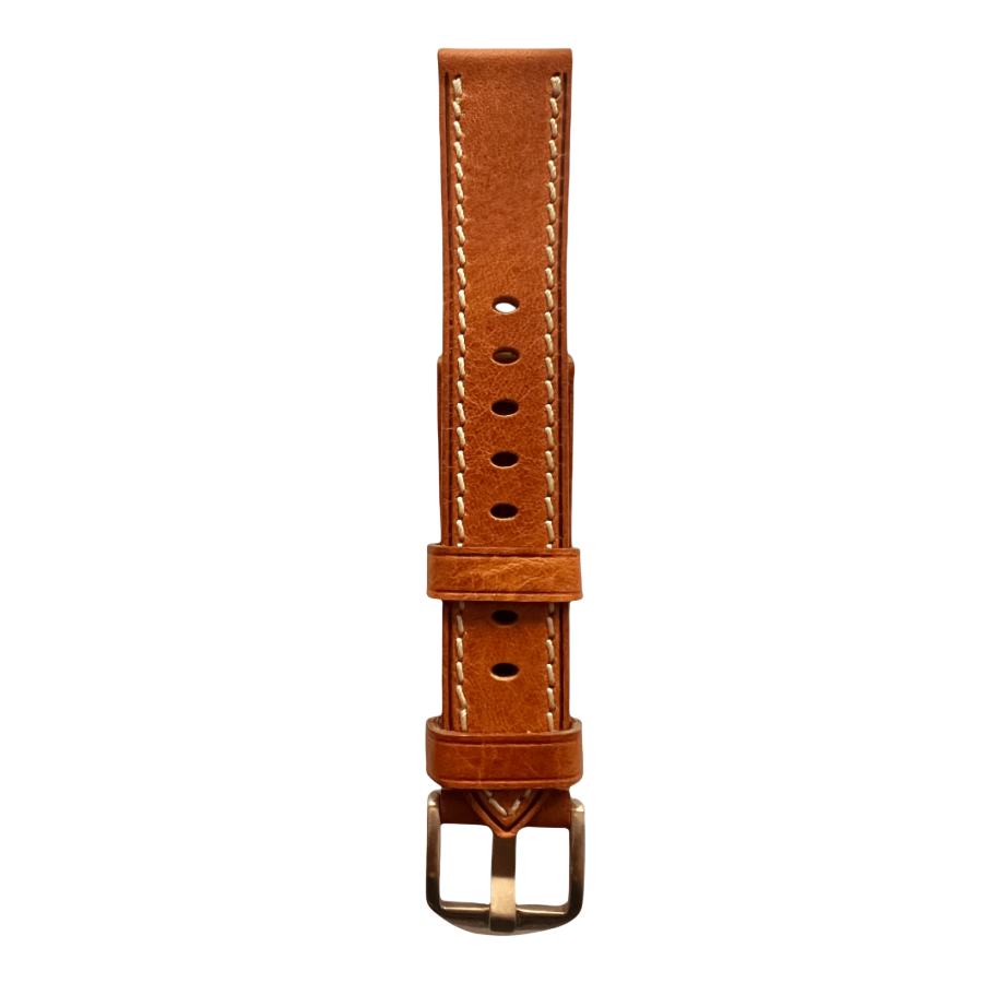 Tan flat leather Apple Watch band, alternate view