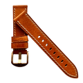 Tan flat leather Apple Watch band presented in gift box