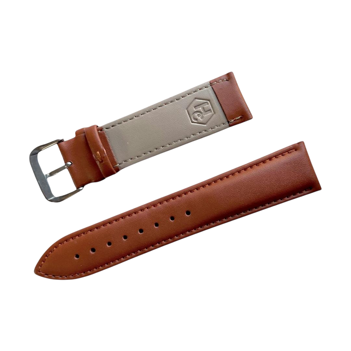 Tan top-grain leather watch band, front view