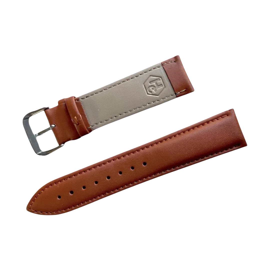 Tan top-grain leather watch band, front view