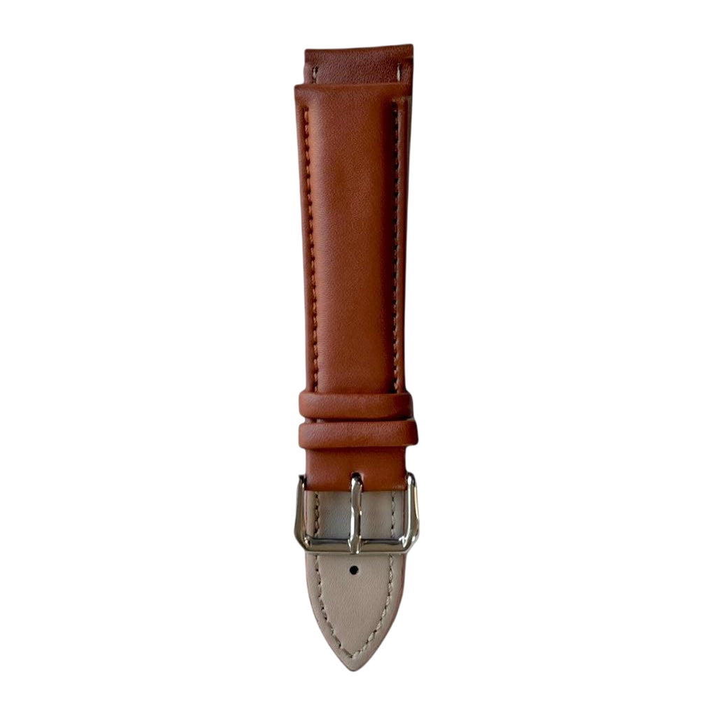 Tan top-grain leather watch band, side view