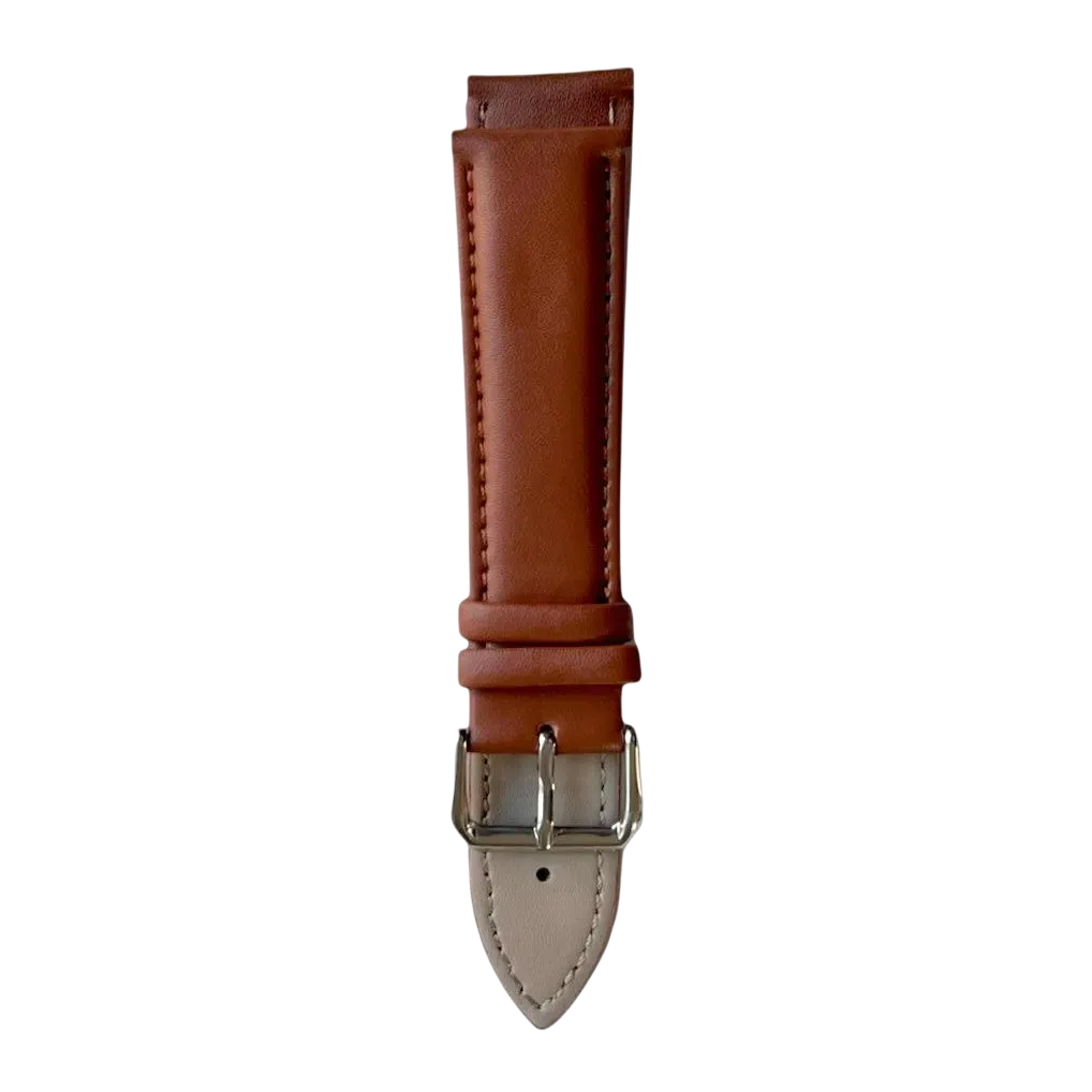 Tan top-grain leather watch band, side view