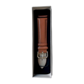 Tan top-grain leather watch band, stitching detail close-up