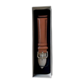 Tan top-grain leather watch band, stitching detail close-up