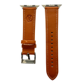 Tan padded leather Apple Watch band, side view with stainless steel lugs