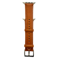 Tan padded leather Apple Watch band, connector and stitching detail