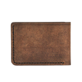 Handmade tan pull-up leather bifold wallet, 4 card slots, back view