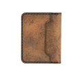 Handmade tan pull-up leather bifold wallet with ID slot, back view