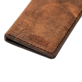 Handmade tan pull-up leather card holder, 8 card slots fanned out view