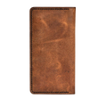 Handmade tan pull-up leather card holder, 12 card slots, back view