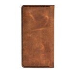 Handmade tan pull-up leather card holder, 12 card slots, back view