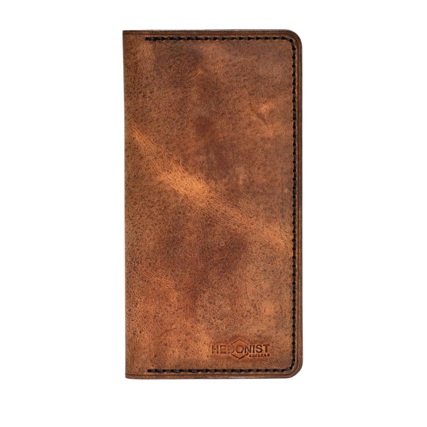 Handmade Long Leather Card Holder 12 Card Slots Tan Pull-Up | Hedonist Chicago