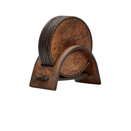 Hedonist Chicago leather coaster set in Tan Pull-up finish, clean edge, full grain leather, product view