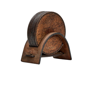 Handmade Leather Coaster Set Tan Pull Up