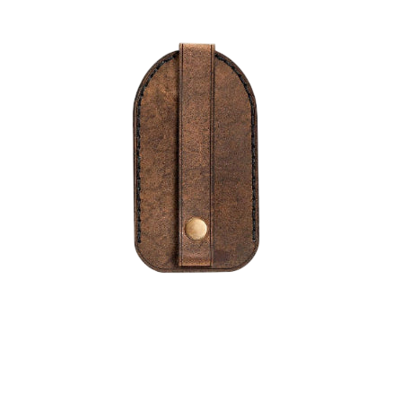 Hedonist Chicago tan key chain in tan, slim profile, full grain leather, detail view