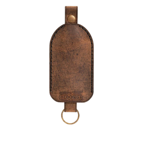Hedonist Chicago tan key chain in tan, slim profile, full grain leather, product view