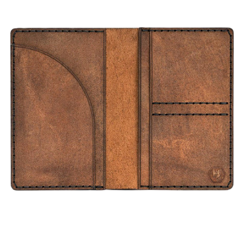 Hedonist Chicago tan passport case in tan, travel cover, full grain leather, detail view