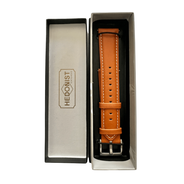 Tan leather watch band, presented in box