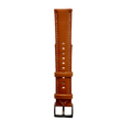 Tan leather watch band with quick release bars, buckle detail
