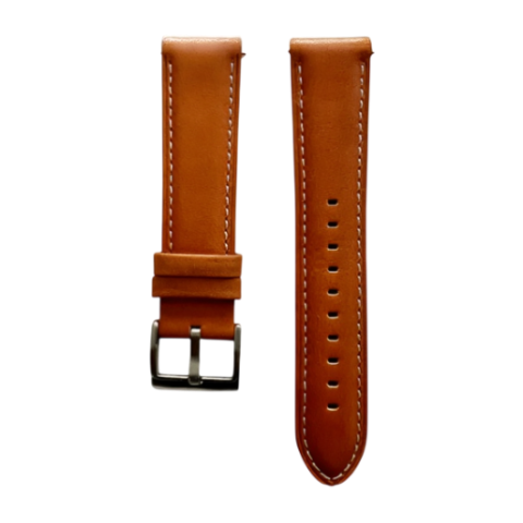 Tan leather watch band with quick release bars, front view