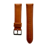 Tan leather watch band with quick release bars, front view