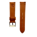 Tan leather watch band with quick release bars, top view