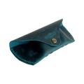 Soft Leather Eye Glasses Case in Teal, open, showing the interior