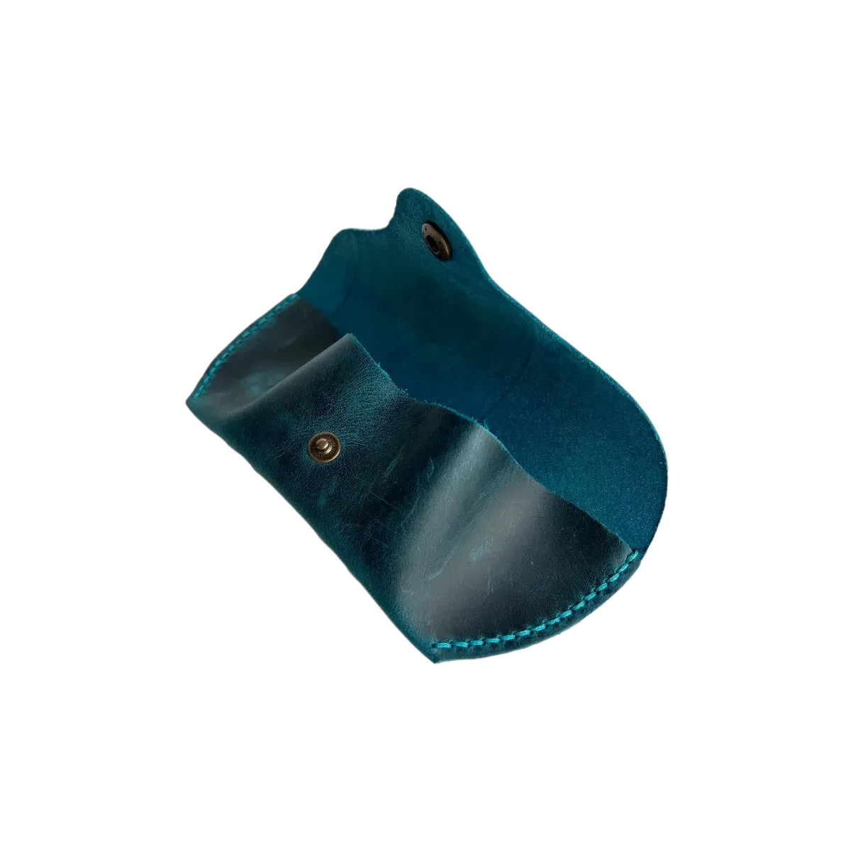 Soft Leather Eye Glasses Case in Teal, open, angled top view showing interior