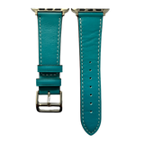 Turquoise leather Apple Watch band, two-piece strap with buckle and holes