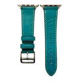 Turquoise leather Apple Watch band, two-piece strap with buckle and holes