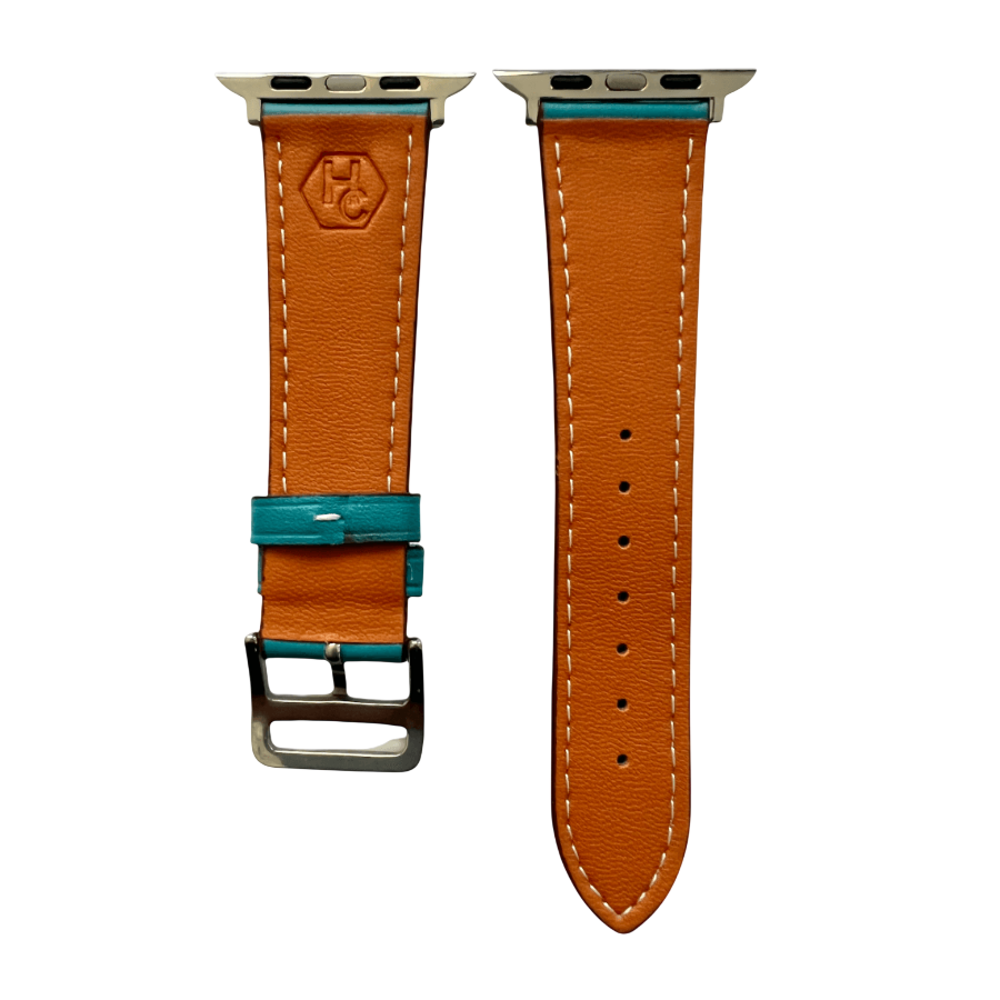 Turquoise leather Apple Watch band, compatible with all Apple Watch models